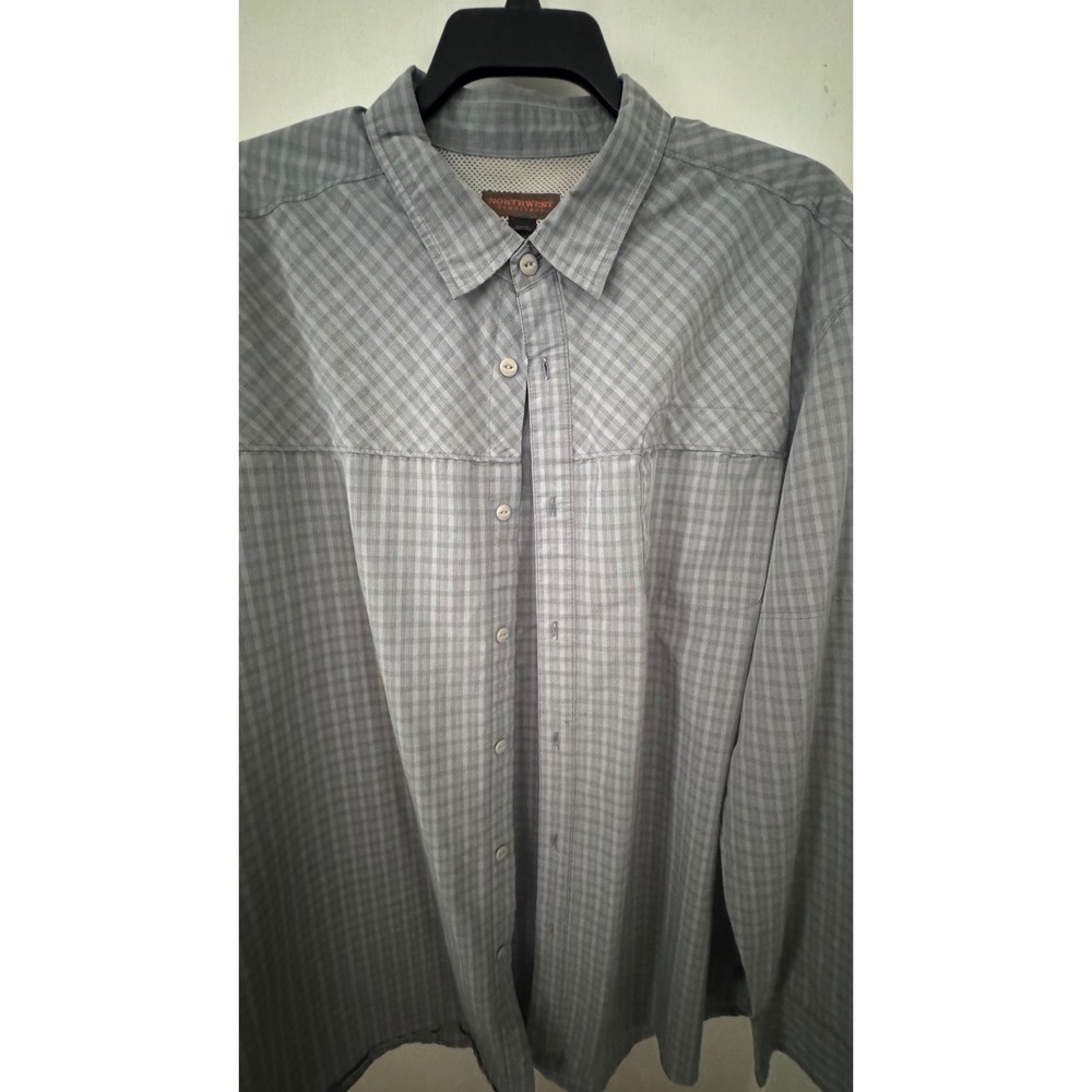 Northwest Territory Mens XXLT Grey Plaid Long Sleeve Ventilated Fishing Shirt